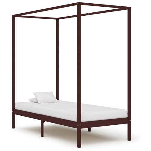 VidaXL Posteljni okvir z baldahinom temno rjav iz borovine 100x200 cm Slike