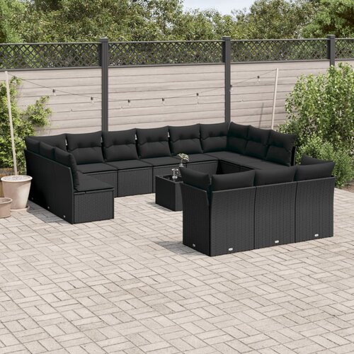  14-dijelni set vrtnih sofa s jastucima poliratan crni Crna Cene