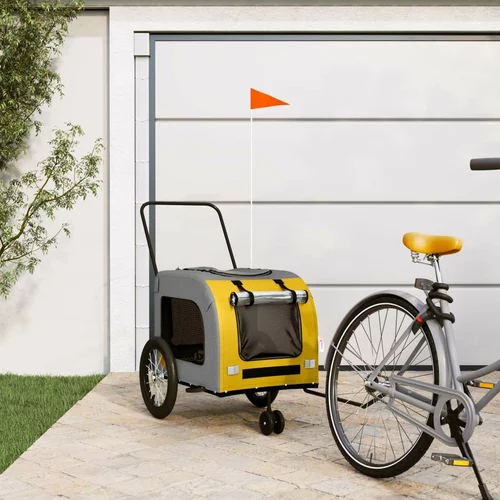 Prikolica za bicikl za pse žuto-siva od tkanine i željeza