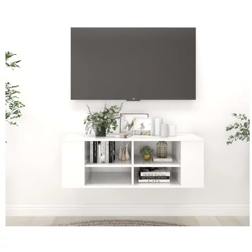  Stenska TV omarica visok sijaj bela 102x35x35 cm iverna plošča