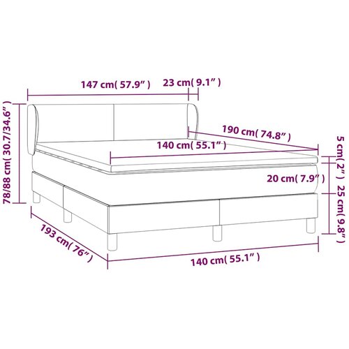 Krevet s oprugama i madracem tamnosivi 140x190 cm od tkanine Slike
