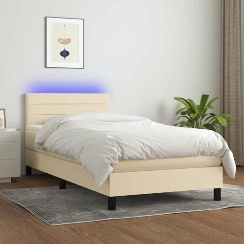  Box spring postelja z vzmetnico LED krem 90x200 cm blago, (20901950)