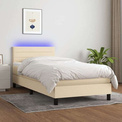  Krevet box spring s madracem LED krem 90x200 cm od tkanine Slike