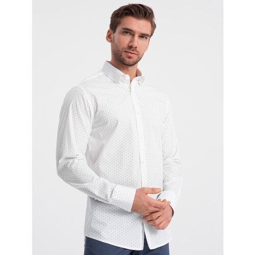 Ombre Classic men's cotton SLIM FIT shirt in micro pattern - white Cene