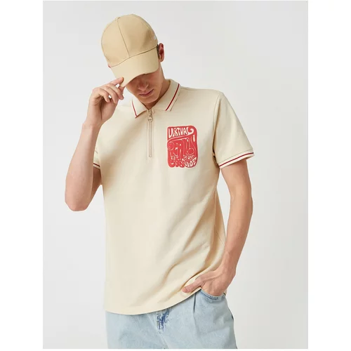 Koton Polo Neck T-Shirt Printed Zippered