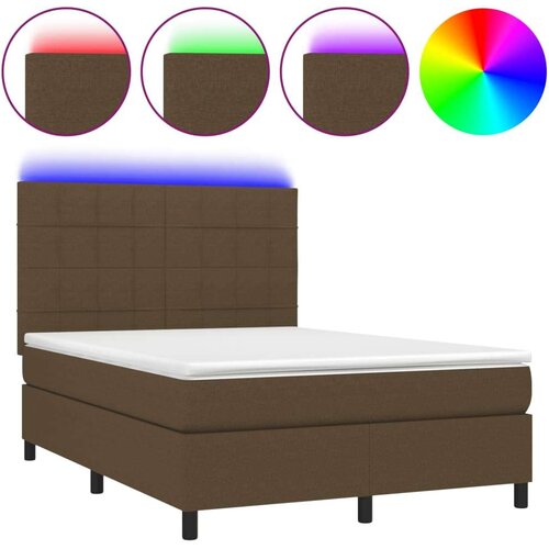  Krevet box spring s madracem LED tamnosmeđi 140x200 cm tkanina Slike