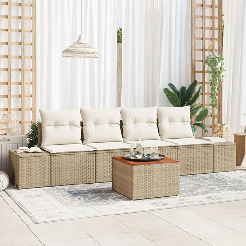 VidaXL set od 5 komada vrtnog kauča s jastucima Bež Poli ratan Acacia Slike