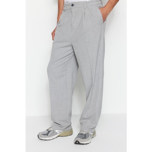 Trendyol Men&amp;#039;s Gray Palazzo Elastic Waist Pleated Trousers Slike