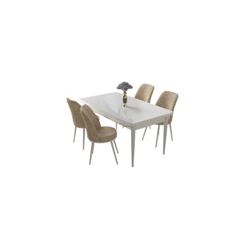 Hanah home nil - white, cream whitecream dining table &amp;amp; chairs set (5 pieces) Slike