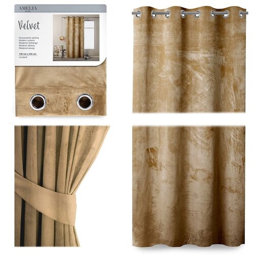 Restilo Gorčično rumena žametna zavesa AmeliaHome Velvet, 140 x 245 cm Slike