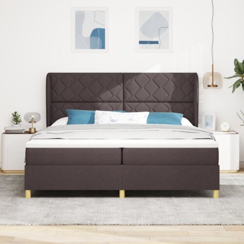  Krevet s uzglavljem i madracem tamno smeđi 200x200 cm tkanina Slike