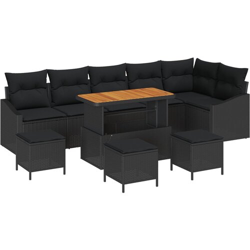 vidaXL 10 Djelni Vrtni Sofa Set s Jastučićima Crni Poliratan Akacija, Dvosjedni Vrtni Sofa s Jastučićima Crni Poliratan, 4 Djelni Vrtni Set za Jelo s Jastučićima Crni Poliratan Akacija Cijene