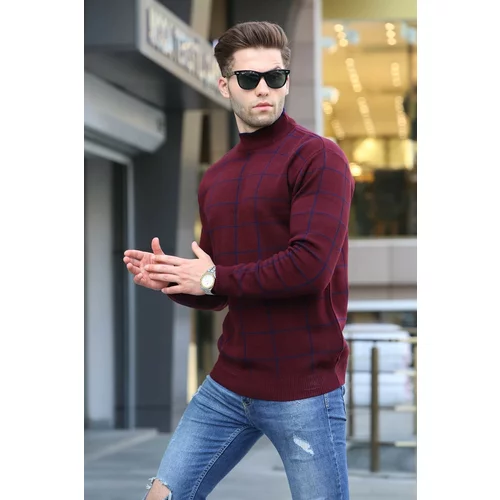 Madmext Claret Red Checked Knitwear Sweater 5796