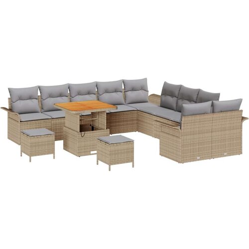  Set vrtnih sofa od 13 komada s jastucima Bež Poli Ratan Akacija dvosed vrtni kauč s jastucima bež Poli Ratan set vrtnih stolic Cene