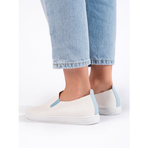 Shelvt Openwork sneakers slip on white and blue Slike