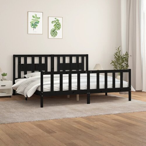 VidaXL Okvir za krevet s uzglavljem crni masivna borovina 200 x 200 cm Slike
