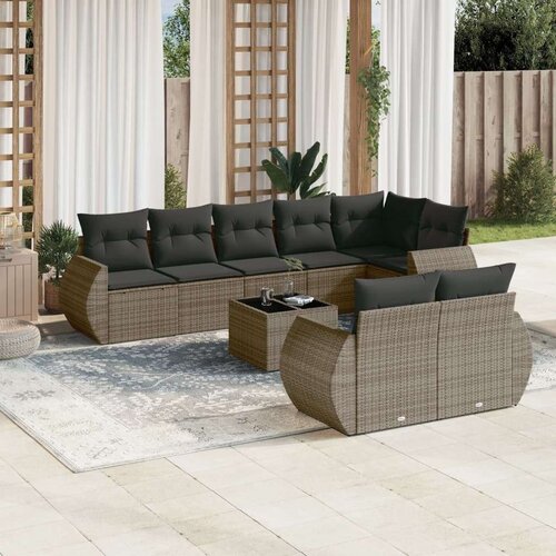 VidaXL 9-dijelni set vrtnih sofa od poliratana s jastucima sivi Slike