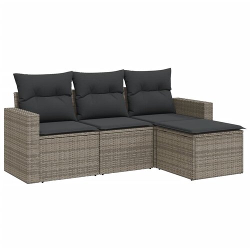 4-dijelni set vrtnih sofa od poliratana s jastucima sivi Slike