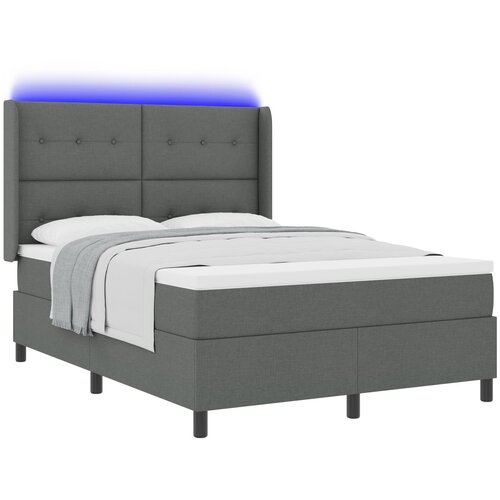 VidaXL Box Spring postelja z leži&amp;scaron;čem in LED temno siva 140x190 cm tkanina Slike