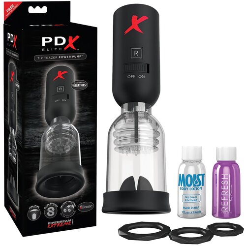 PDX Elite Tip Teazer - automatska sisaljka i vibrator za glavić (crni) Slike