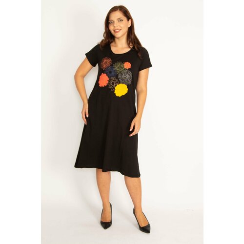 Şans Women's Plus Size Black Embroidered Viscose Dress Slike