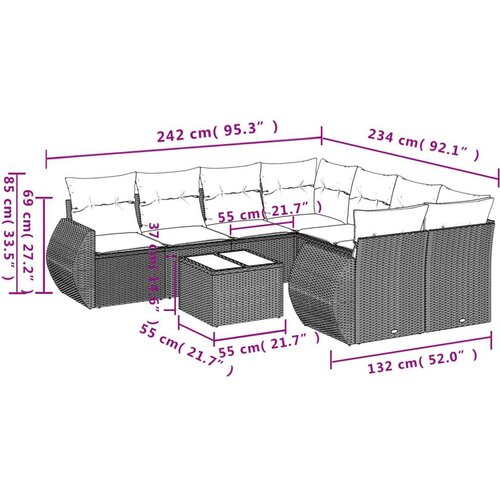 VidaXL 9-dijelni set vrtnih sofa s jastucima poliratan smeđi Slike