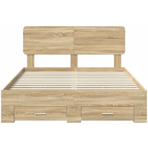  Krevetna konstrukcija s ladicama Sonoma hrast 150 x 200 cm Smeđa 203 x 153 x 90 cm Slike