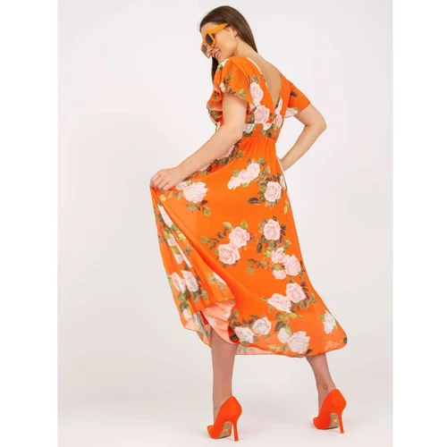 Fashion Hunters Orange floral pleated dress in midi length