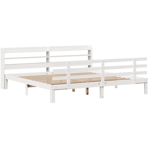 vidaXL Posteljni okvir z vzglavjem bel 200x200 cm trdna borovina, (21304253) Cene