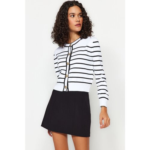 Trendyol ecru striped buttoned knitwear cardigan Slike