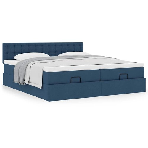 VidaXL Otomanski posteljni okvir z vzmetnicami moder 200x200 cm blago Slike