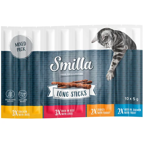 Smilla Long Sticks 10 x 5 g - Mešani paket 1 ( piščanec in raca, puran in zajec, losos in postrv, govedina in jetra)