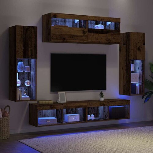 Set TV komoda S LED lampica 6 pcs Staro drvo Konstruirano drvo Slike