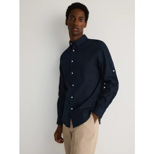 Reserved - Regular fit košulja s mješavinom lana - mornarsko plava