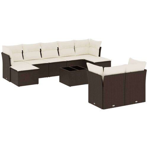 VidaXL 10-dijelni set vrtnih sofa od poliratana s jastucima smeđi Slike
