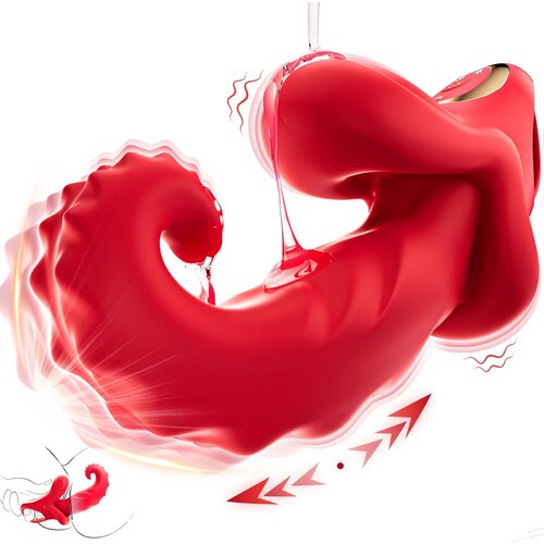 SuperLove G-Spot Tongue Thrusting Dual Vibrator with App Red Slike