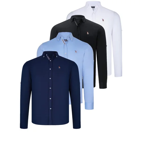 Dewberry QUAD SET G674 MENS SHIRT-BLACK-WHITE-NAVY BLUE-BABY BLUE