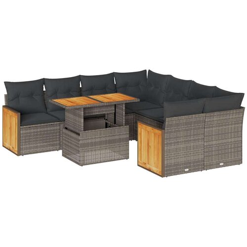 VidaXL 9-dijelni set vrtnih sofa poliratan i bagrem s jastucima sivi Slike