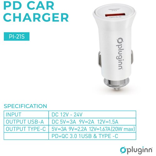  Auto punjac Pluginn PI-21S PD 20W QC 3.0 18W beli Cene