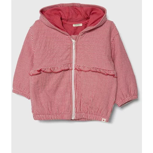 United Colors Of Benetton Bombažen pulover za dojenčka roza barva, s kapuco