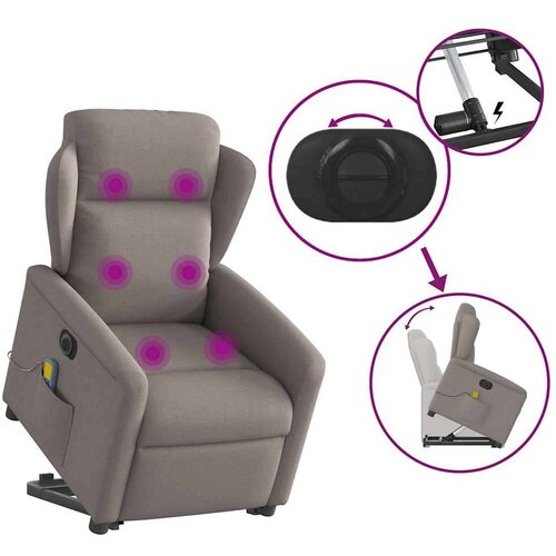 VidaXL Električni masažni naslonjač na podizanje od tkanine smeđesivi Slike