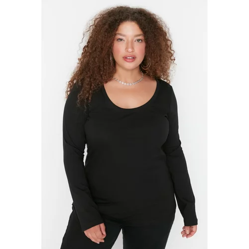 Trendyol Curve Black Knitted Round Neck Long Sleeve Knitted T-shirt