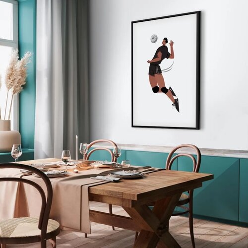  Slika - Volleyball Player on a White Background - Illustration 40x60 U crnom drvenom okviru Slike