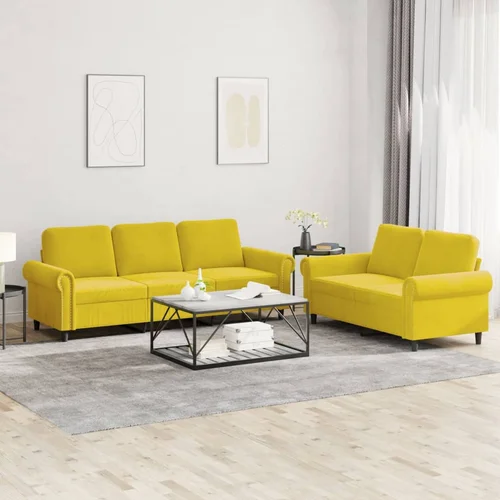  2-dijelni set sofa s jastucima žuti baršunasti