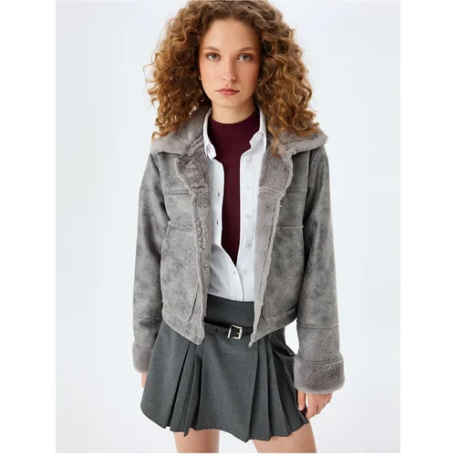 Koton Buttoned Faux Für Lined Classic Collar Leather Look Jacket