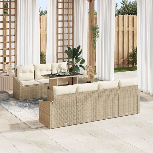 VidaXL set od 8 komada vrtnih sofa s jastucima bež poli ratan Slike