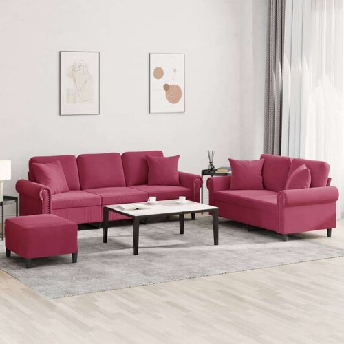  3-dijelni set sofa s jastucima crvena boja vina baršunasti Cene