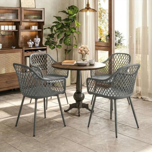  Set od 4 plastične vrtne stolice s naslonima UV otporne 56x51x84 cm tamno sive Slike