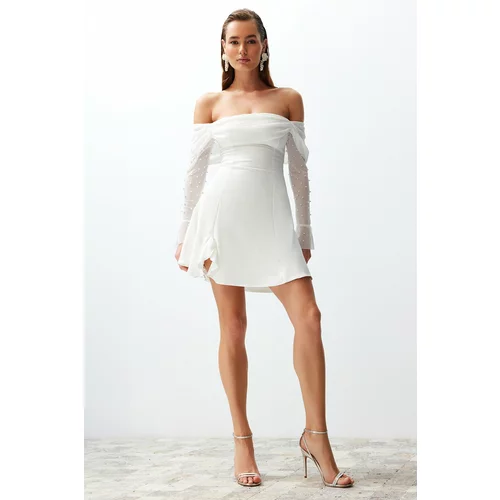 Trendyol White Waist Opening/Skater Lined Wedding/Wedding Elegant Evening Dress