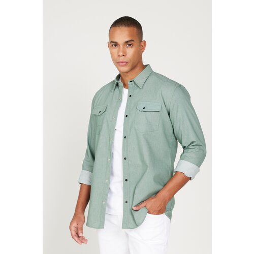 AC&Co / Altınyıldız Classics Men's Green Slim Fit Slim Fit Classic Collar Cotton Shirt Cene